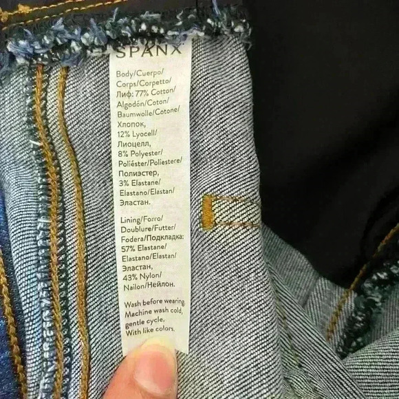 Spanx pull-on High Rise Raw Hem light distressed Blue Jean Leggings Women Size M - Picture 6 of 9